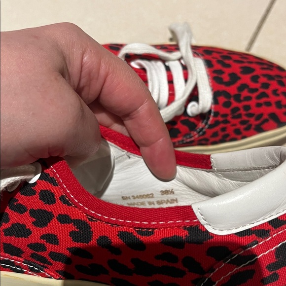Saint Laurent Paris Red/Black Leopard Print Canvas Skate Low Top Sneakers - Picture 9 of 16